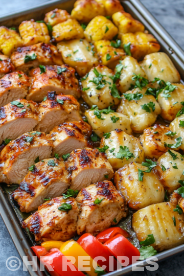 Hawaiian Chicken Sheet Pan Sweet Savory Perfect For Easy Weeknight Dinners taken with iphone 15 pro max --iw 2 --ar 4:5 --v 6.1 --raw