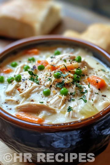 Healthy Chicken Pot Pie Soup taken with iphone 15 pro max --iw 2 --ar 4:5 --v 6.1 --raw