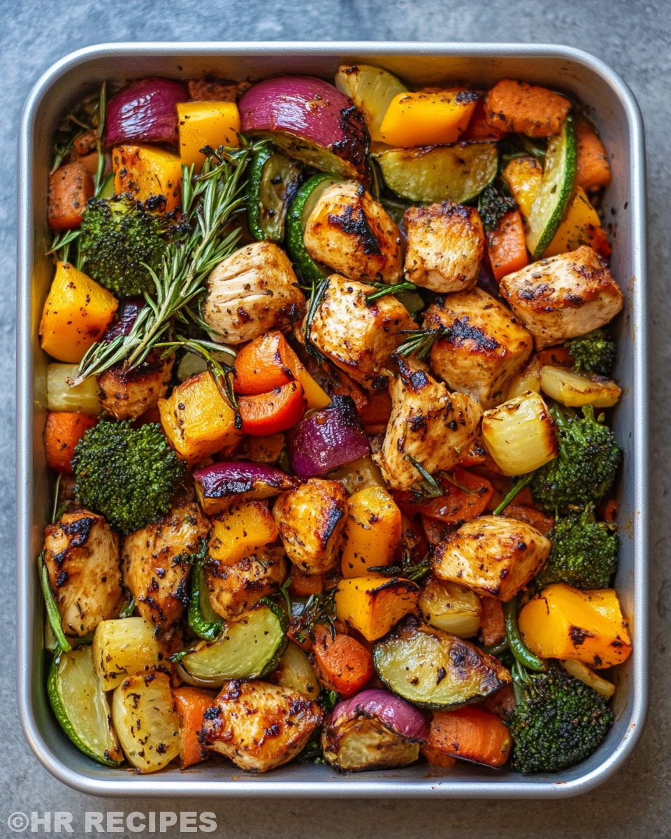 Finished healthy chicken and vegetable meal served with herbs