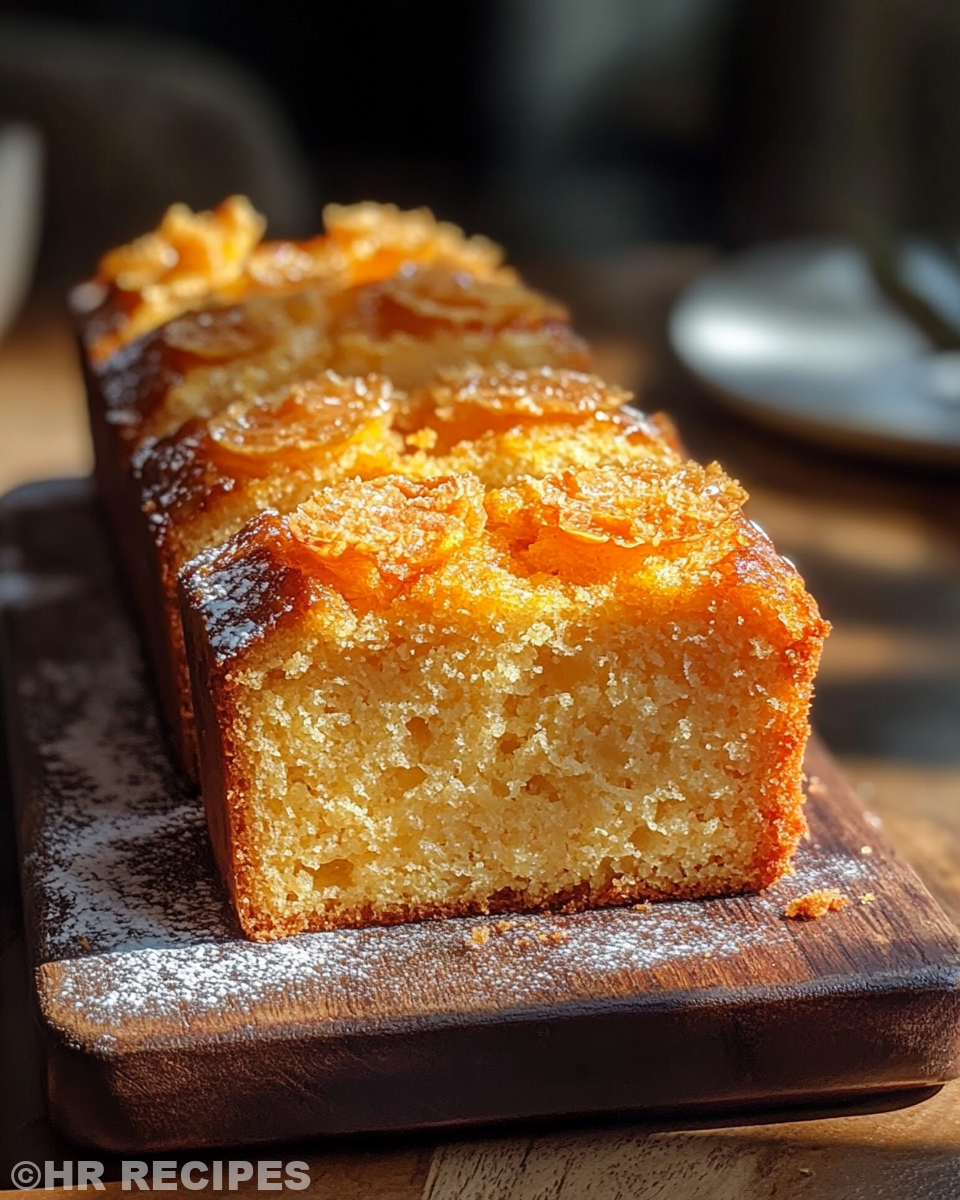 Sliced honey apricot mini cake loaf on serving plate
