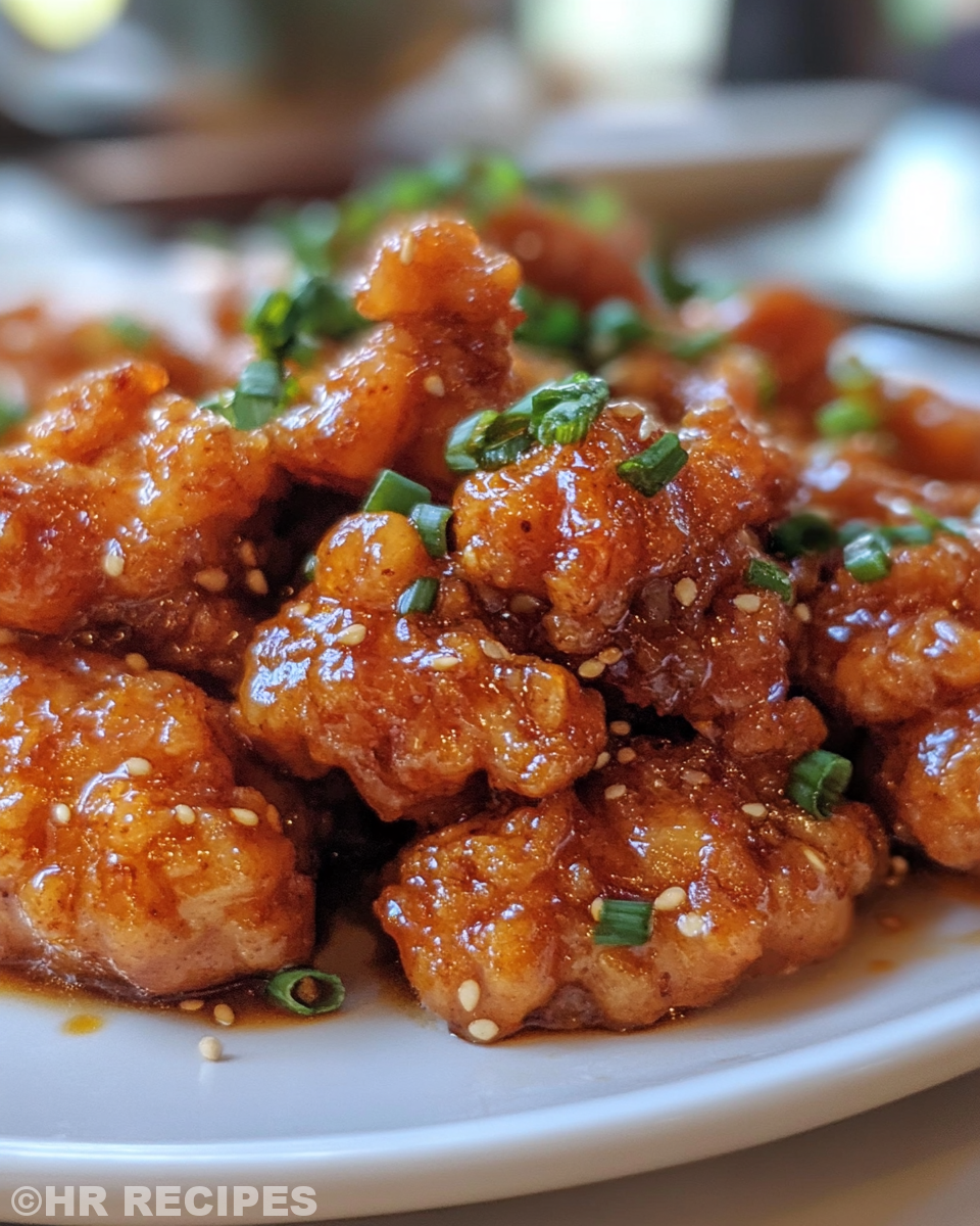 Served honey butter chicken glistening on plate ready to eat