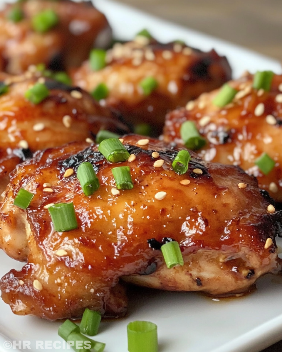 Finished honey soy chicken thighs served on plate