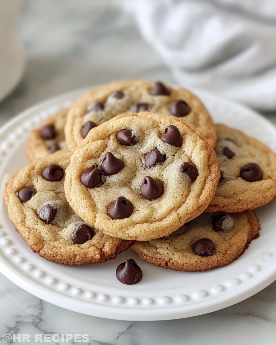 Freshly baked chocolate chip cookies with golden edges on cooling rack