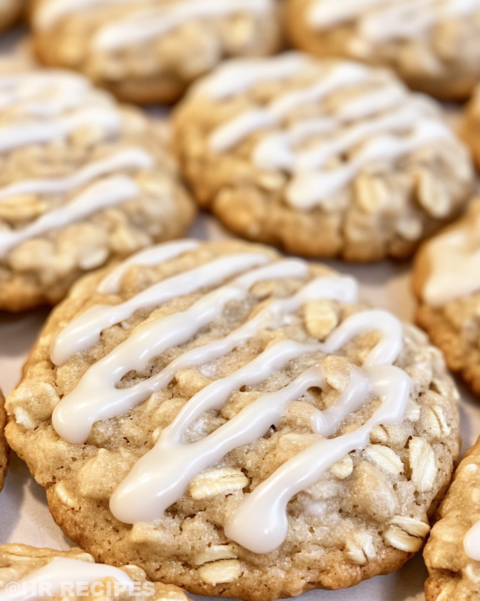 Freshly baked iced oatmeal cookies ready to enjoy