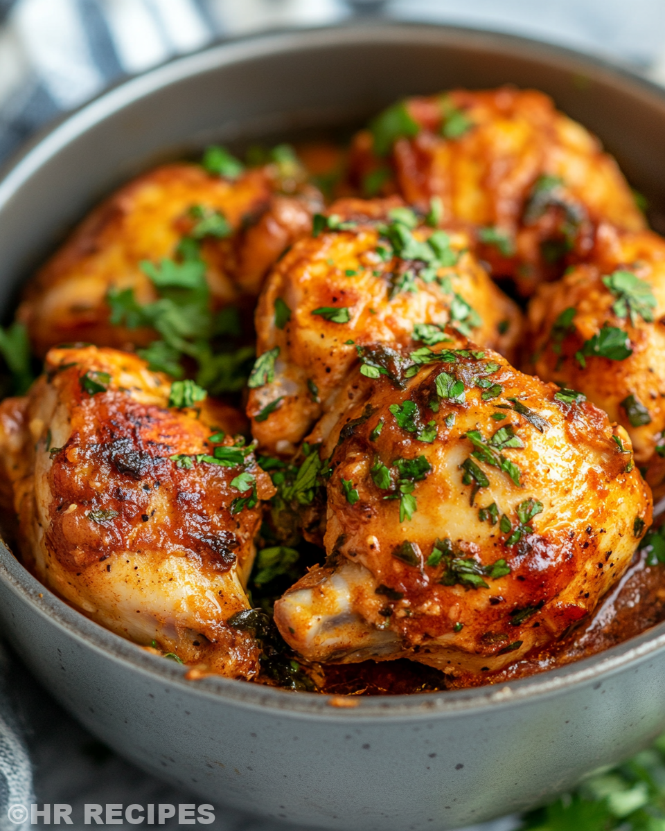 Final plated honey garlic chicken garnished with green onions and sesame seeds