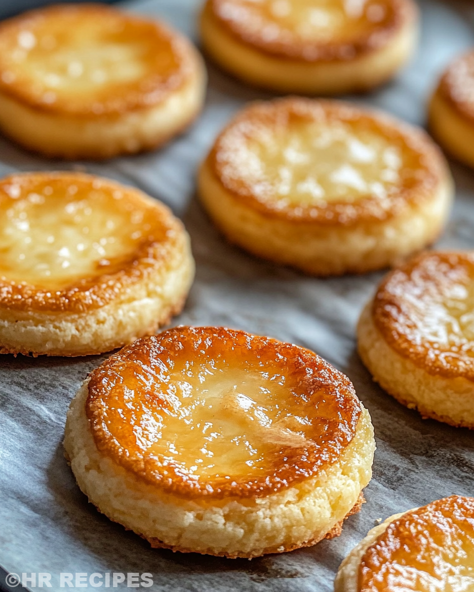 Freshly baked creme brûlée cookies cooling on a baking sheet