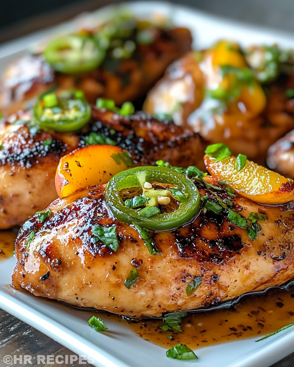 Finished baked jalapeno peach chicken served