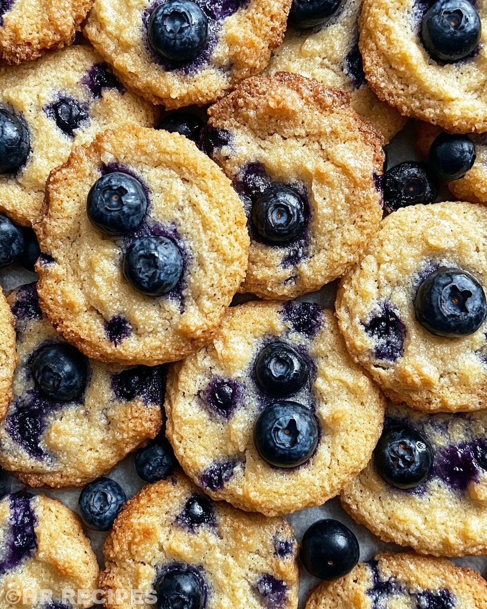 Close up of baked lemon blueberry cookies on a cooling rack