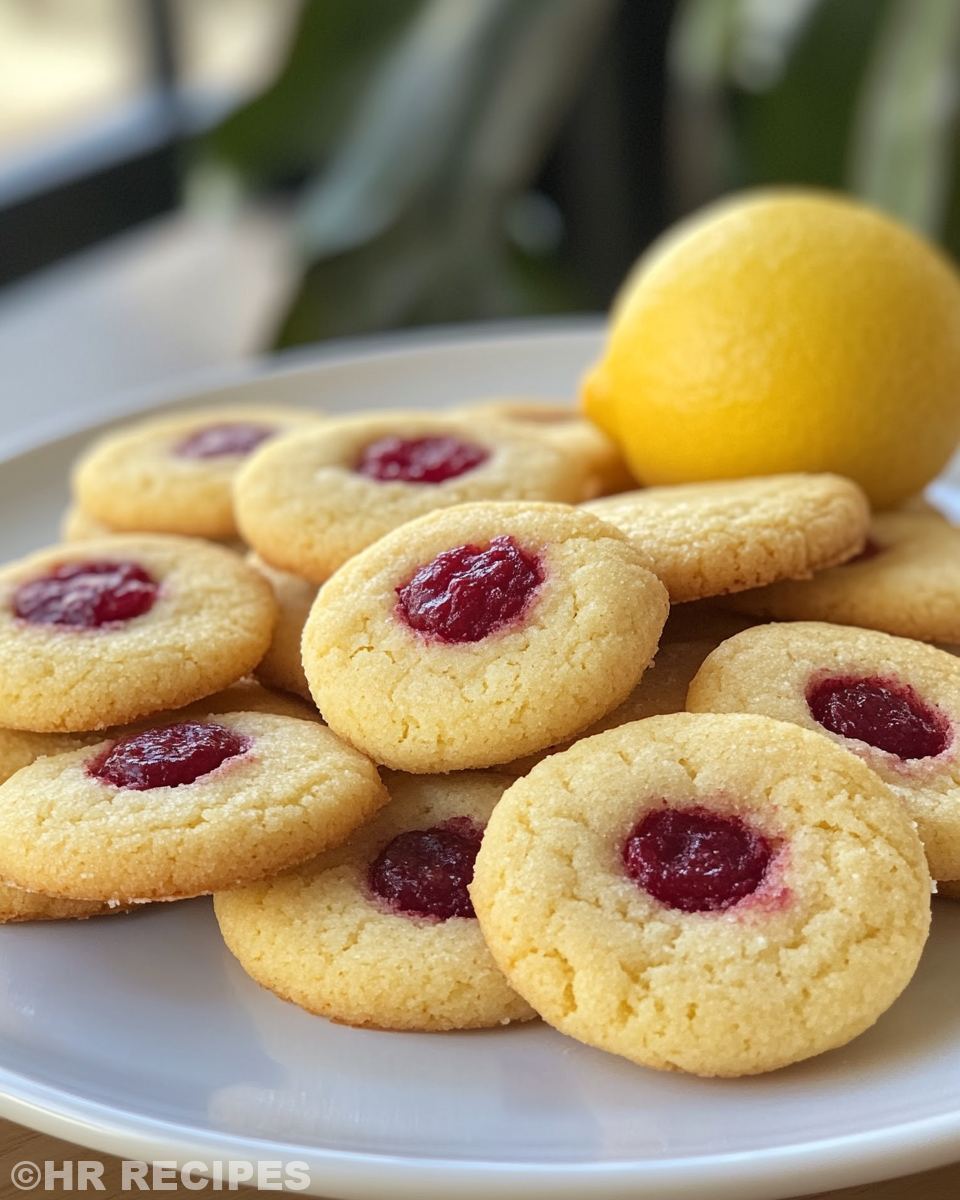 Fresh lemon cookies with raspberry curd steaming hot just out of the pot