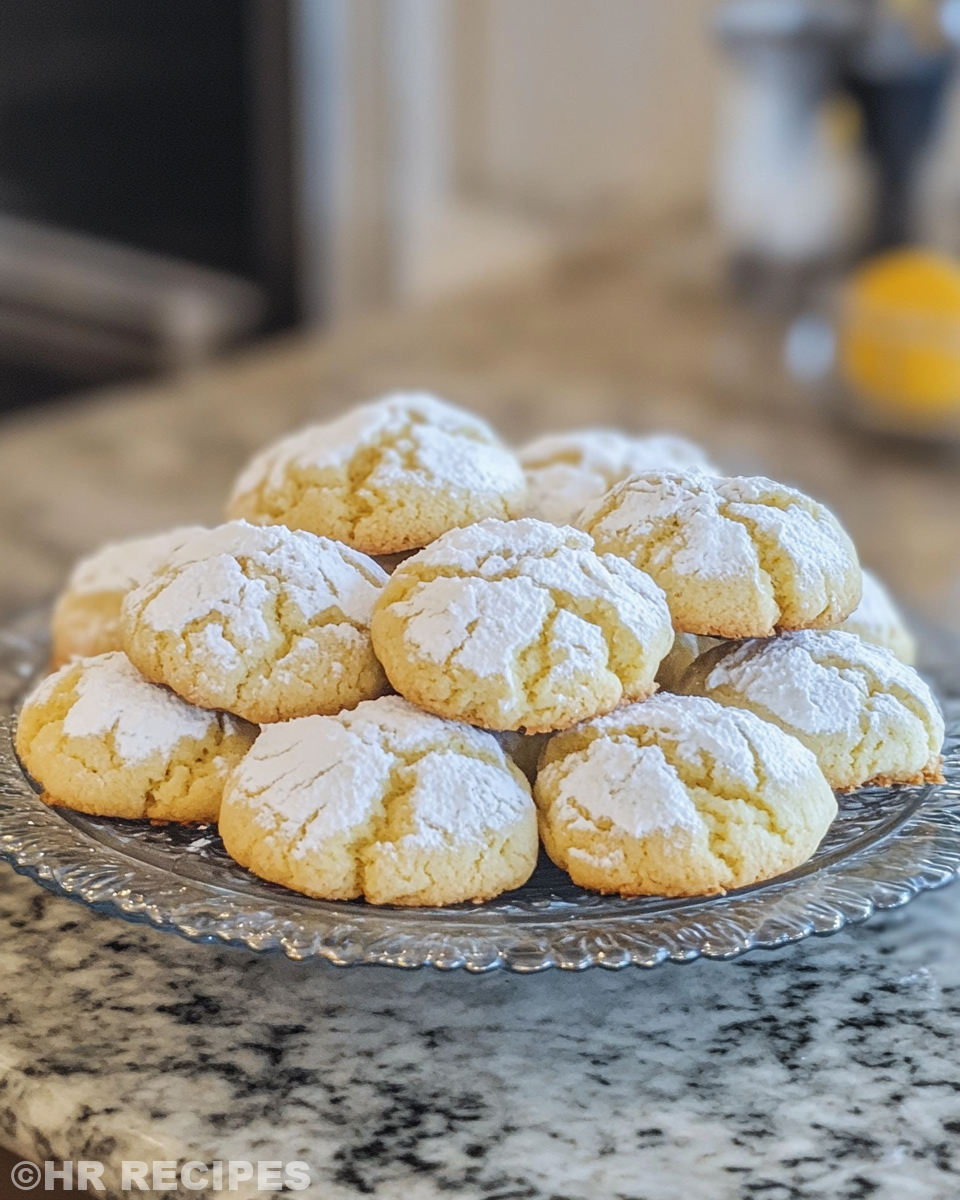 Ingredients for lemon crinkle cookies ready to mix including butter, sugar, eggs, flour, lemon zest and powdered sugar