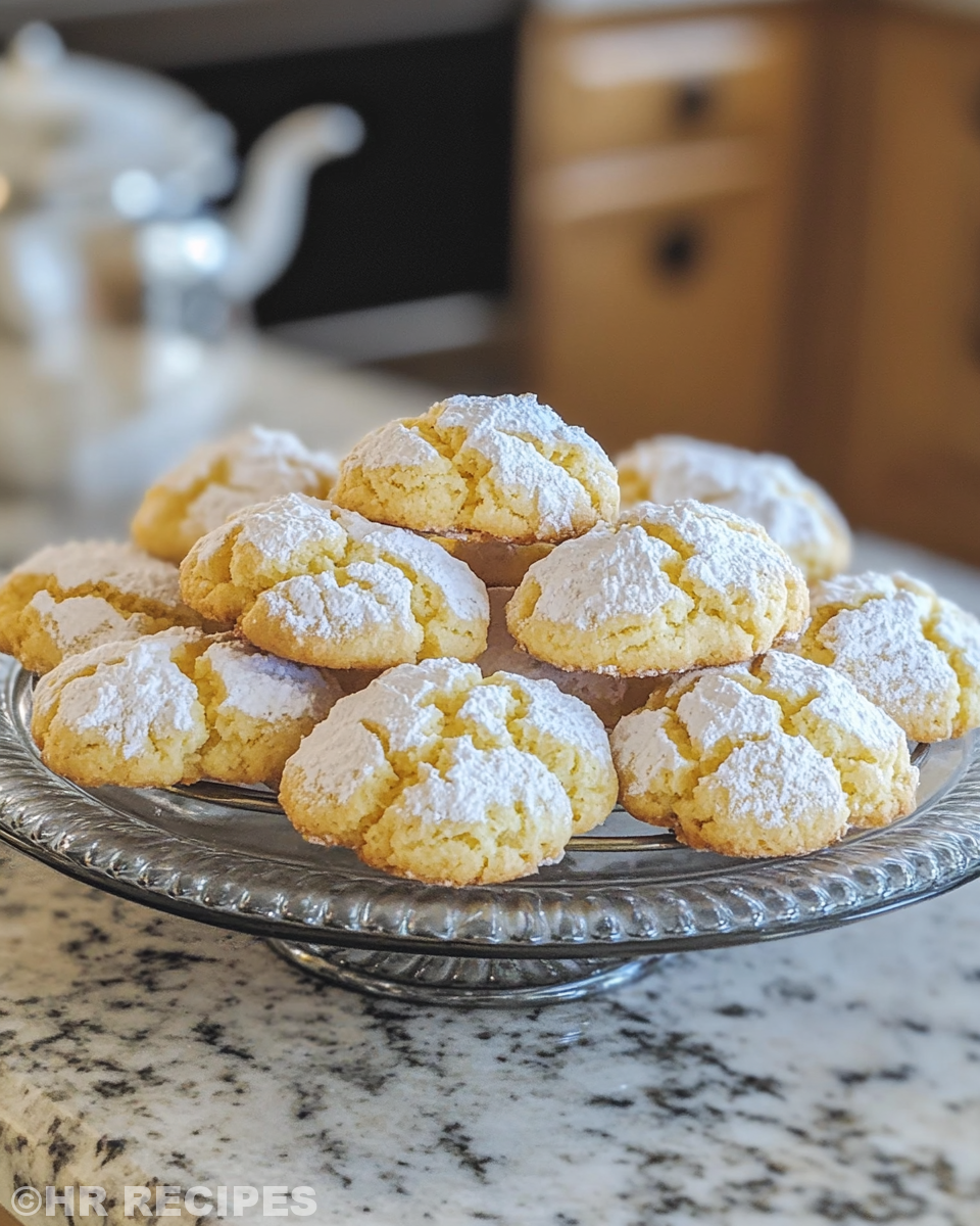Final soft and cracked lemon crinkle cookies served on a plate ready to enjoy