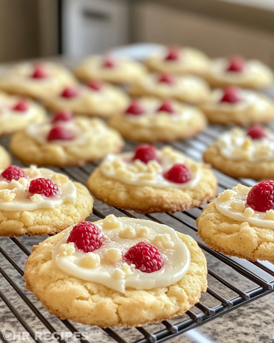 Finished Lemon Raspberry Cookies served on plate with glaze