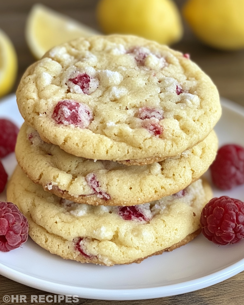 Fresh lemon raspberry cookies on a plate