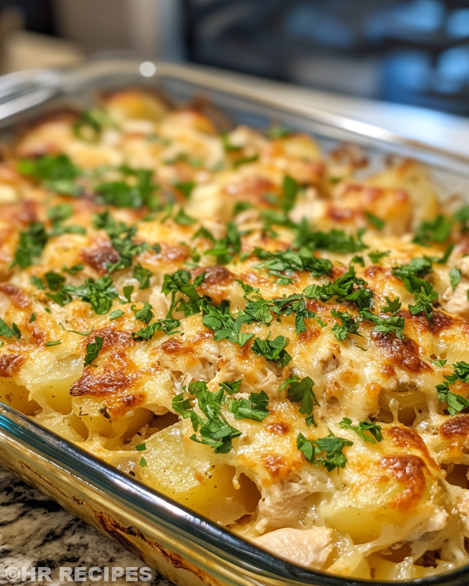 Loaded chicken potato casserole served warm fresh from pressure cooker
