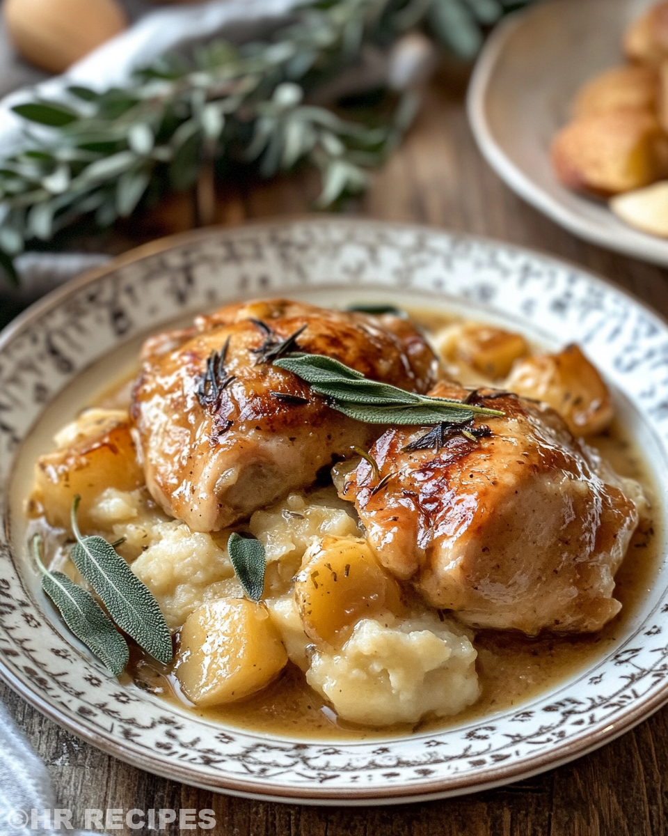 Finished cider and sage gravy in saucepan ready to serve