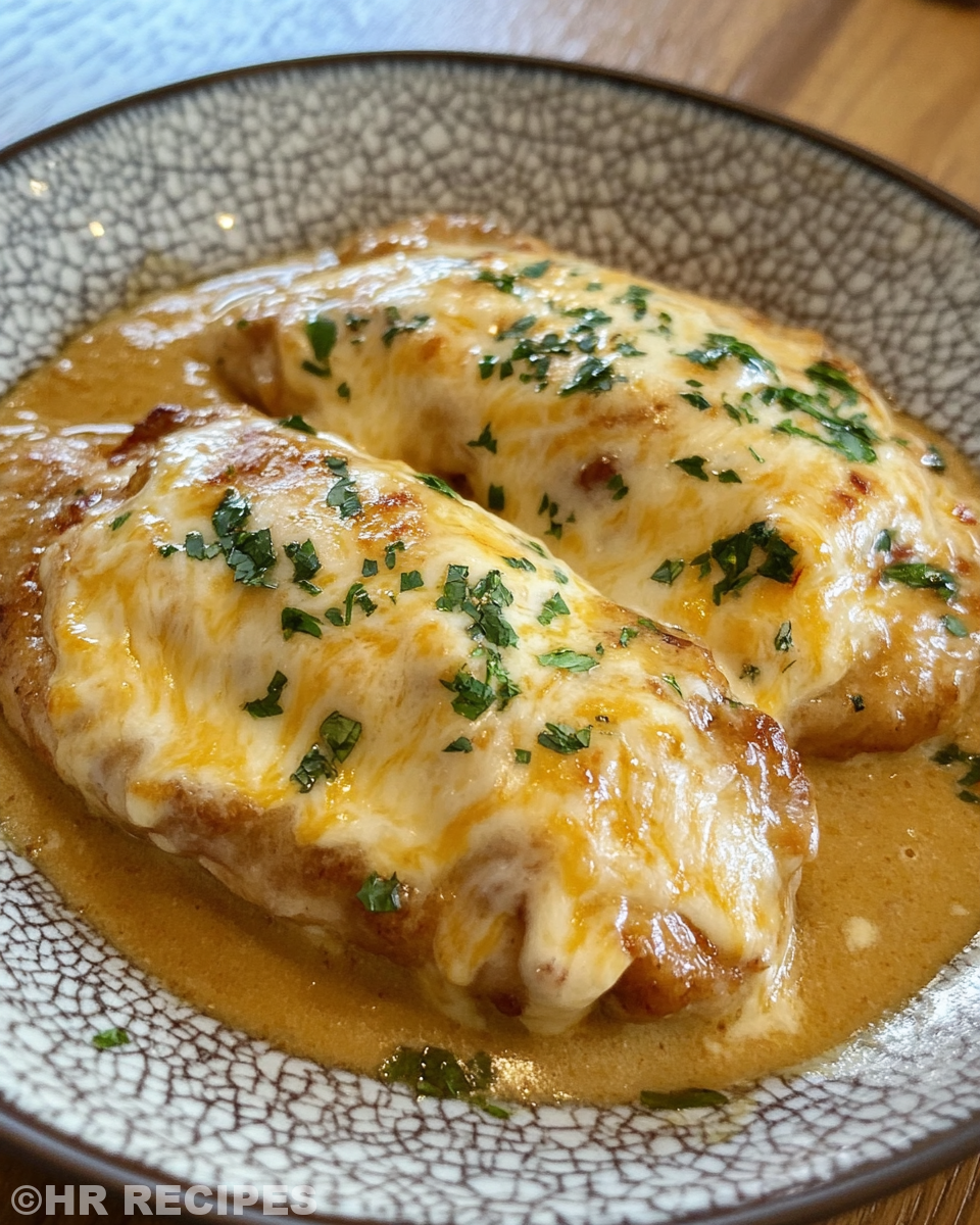 Serving Mexican chicken topped with creamy cheddar cheese sauce and fresh herbs