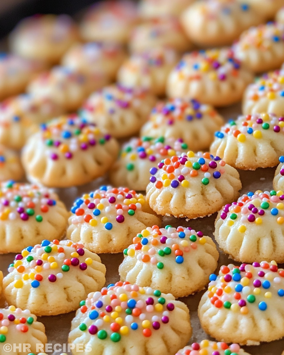 Mixing dough for mini sugar cookies with colorful sprinkles