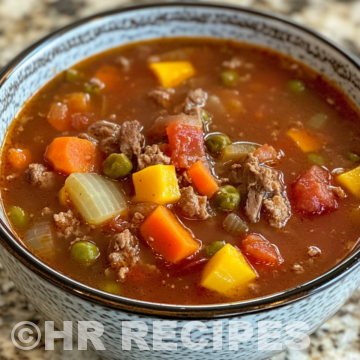 My Moms Old Fashioned Vegetable Beef Soup taken with iphone 15 pro max --iw 2 --ar 4:5 --v 6.1 --raw