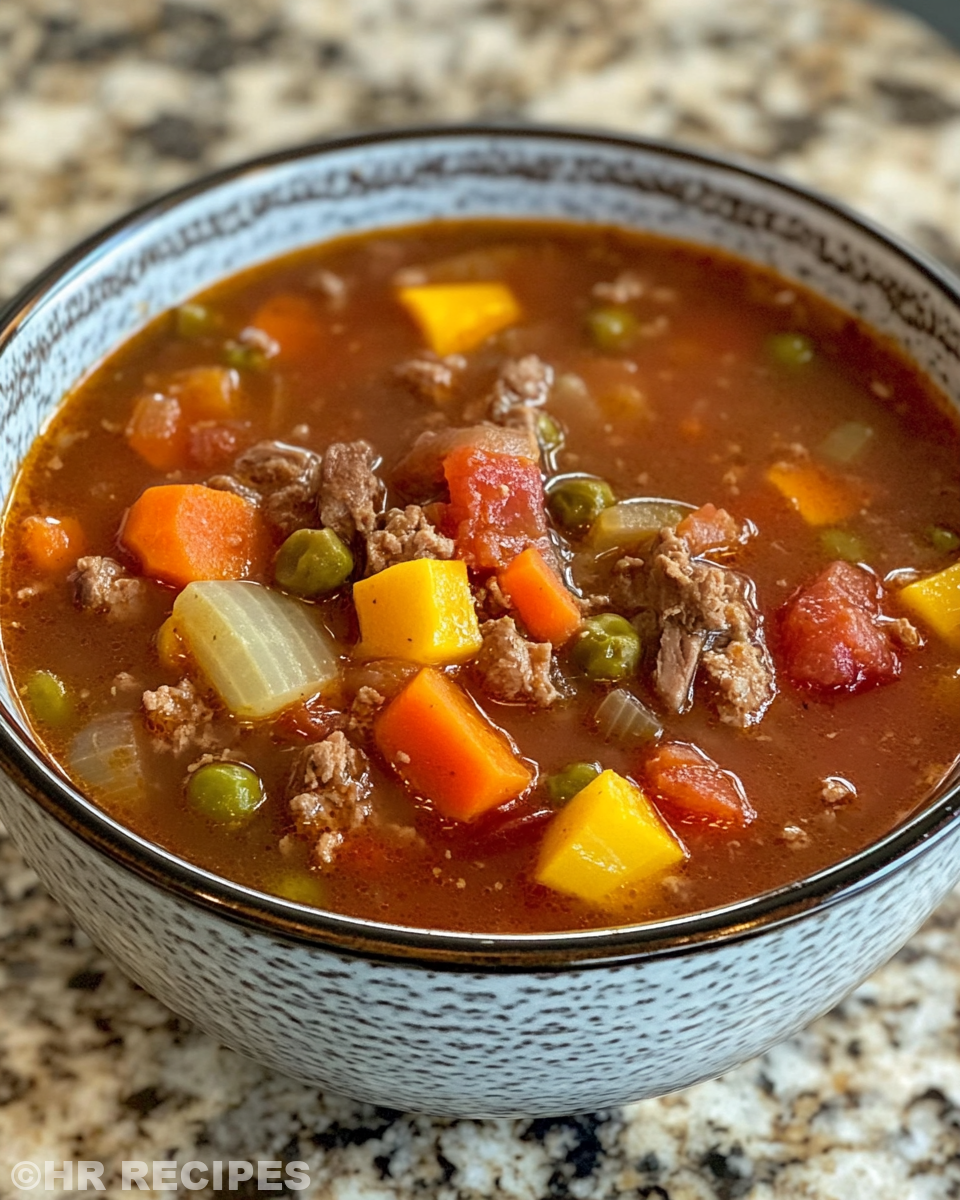 Pressure cooker simmering vegetable beef soup with beef and veggies aroma