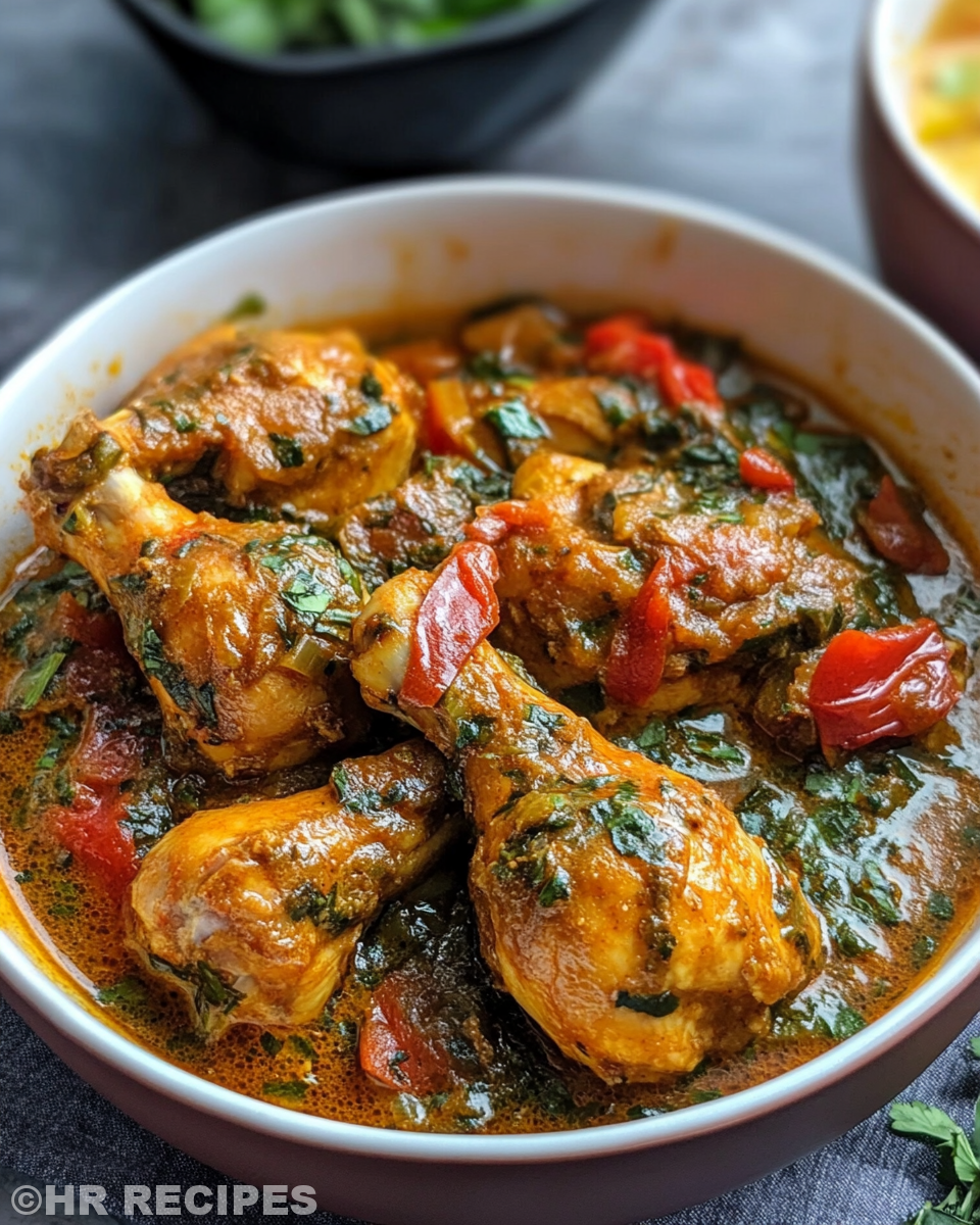 Serving Nigerian chicken stew with rice and plantains