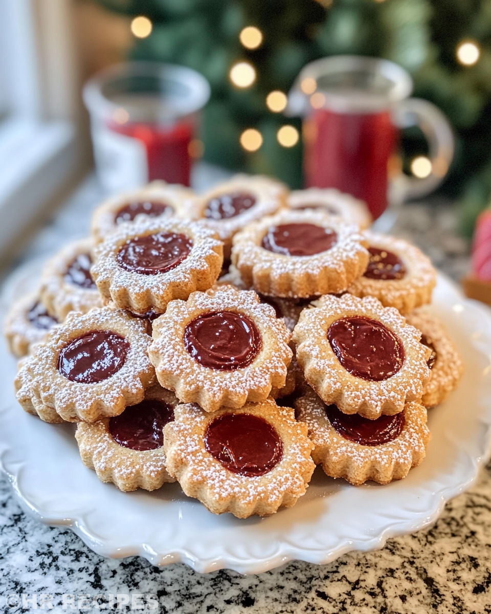 Close up of freshly baked Nutella Linzer cookies with gooey filling