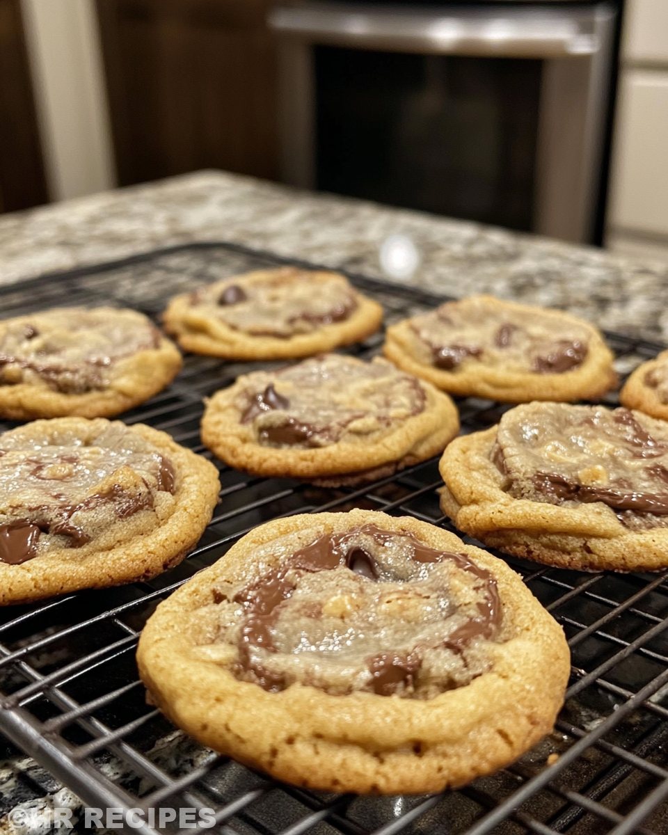 Plate of finished nutella stuffed chocolate chip cookies