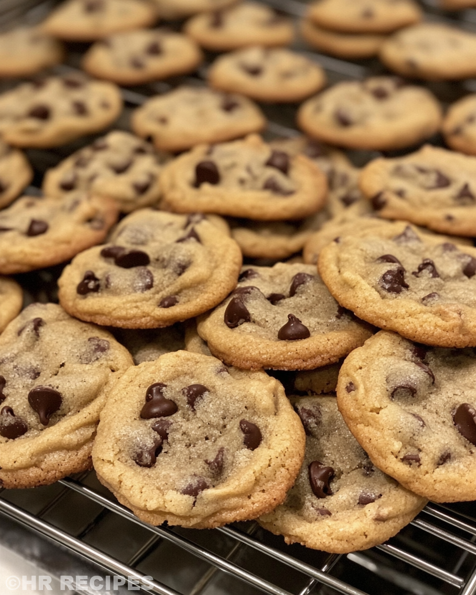 Perfectly baked soft batch chocolate chip cookies ready to serve