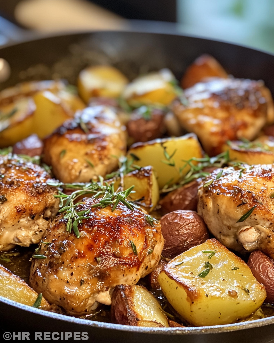 Juicy one pan chicken and potatoes cooking in a pressure cooker
