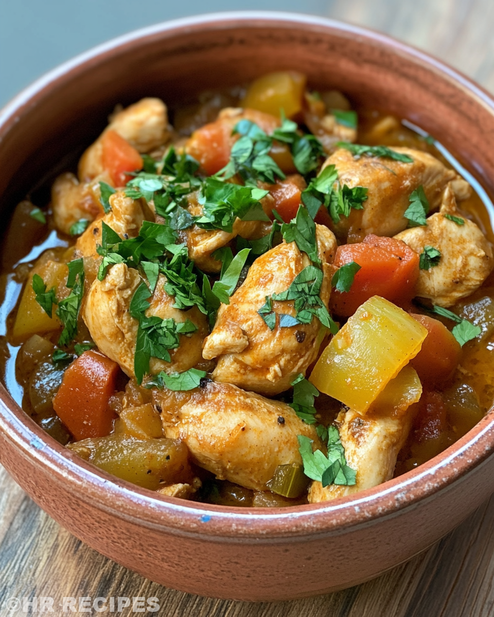 One pot Moroccan chicken stew simmering in pressure cooker