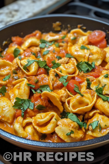 One Pot Spicy Garlic Butter Chicken Tortellini taken with iphone 15 pro max --iw 2 --ar 4:5 --v 6.1 --raw