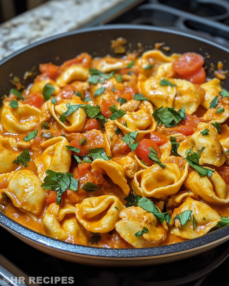Creamy chicken and tortellini bubbling in pot with pressure cooking