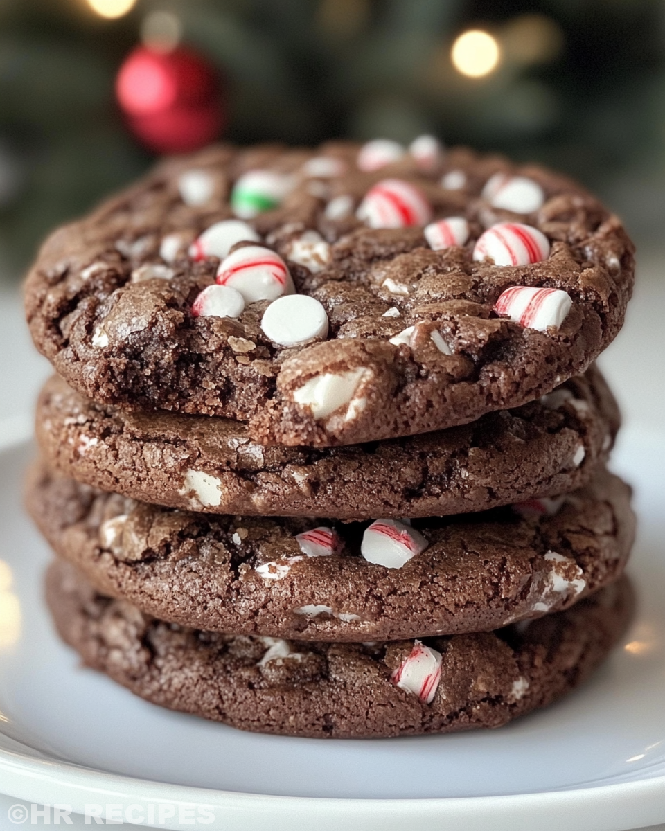 Freshly baked Peppermint Brownie Cookies plated and ready to serve