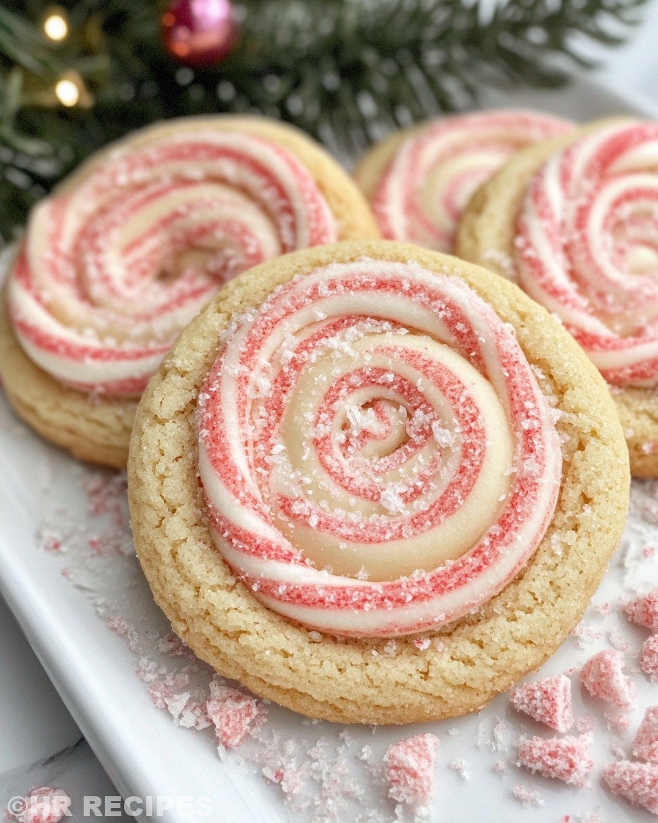 Finished peppermint swirl cookies decorated with festive sprinkles