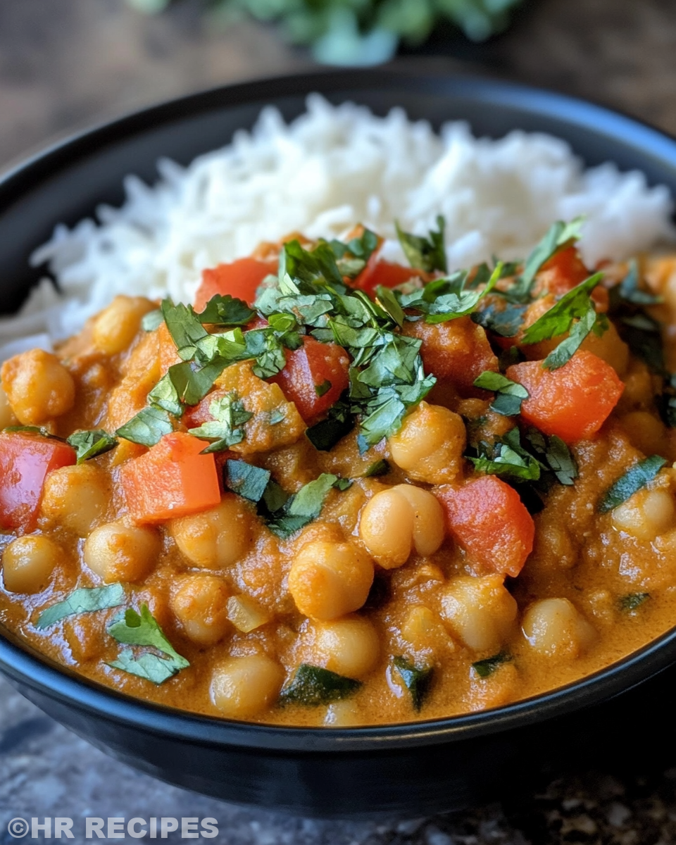 Adding tomato sauce and chickpeas mixture in skillet for tikka masala