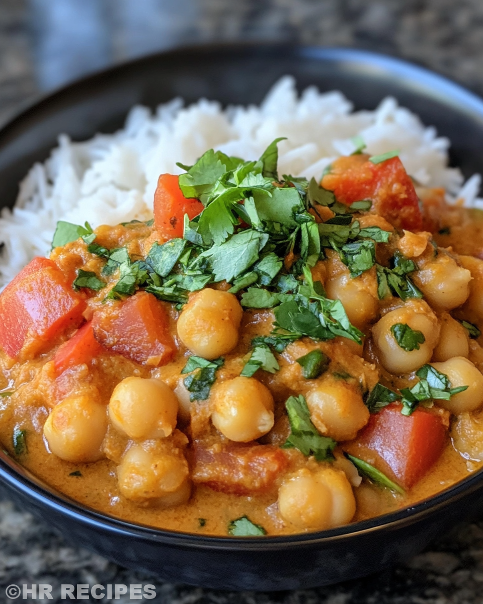 Serving chickpea tikka masala on plate with perfect tender chickpeas