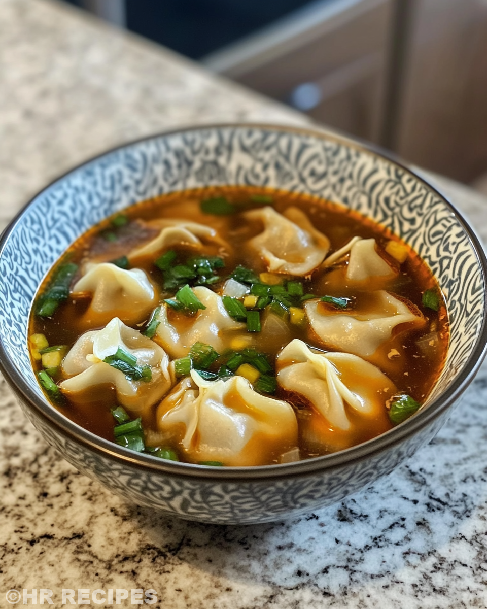 Fresh potsticker soup steaming in pressure cooker