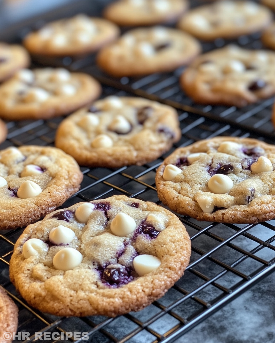 Close up of tender blueberry white chocolate cookies ready to serve