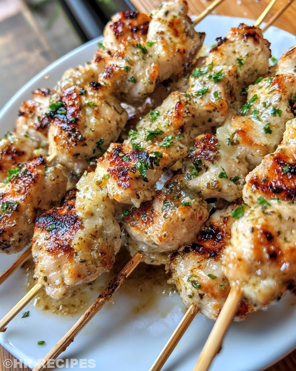 Golden ranch garlic parmesan chicken skewers ready to serve