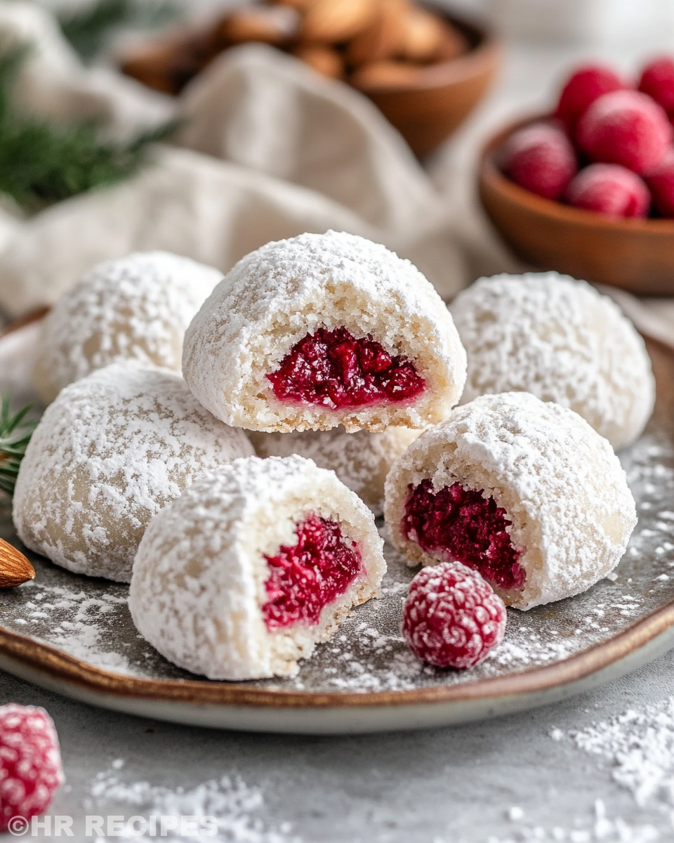 Toasted sliced almonds and mixing dough for raspberry almond snowball cookies