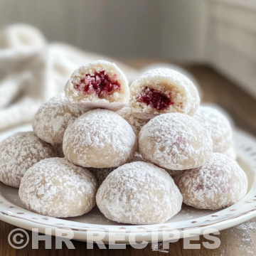 Raspberry Filled Almond Snowball Cookies taken with iphone 15 pro max --iw 2 --ar 4:5 --v 6.1 --raw