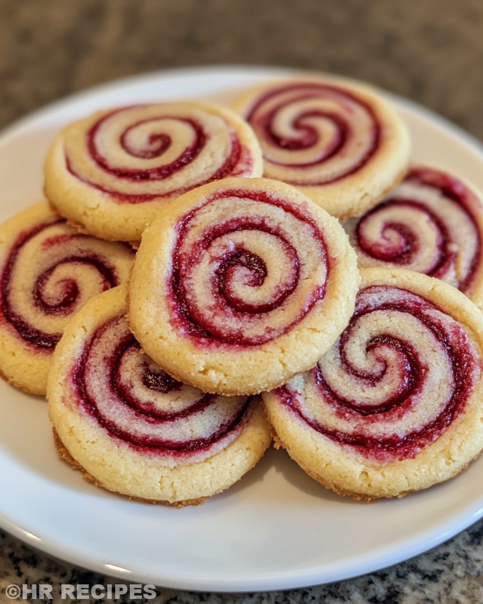 Raspberry swirl shortbread cookies fresh out of the oven