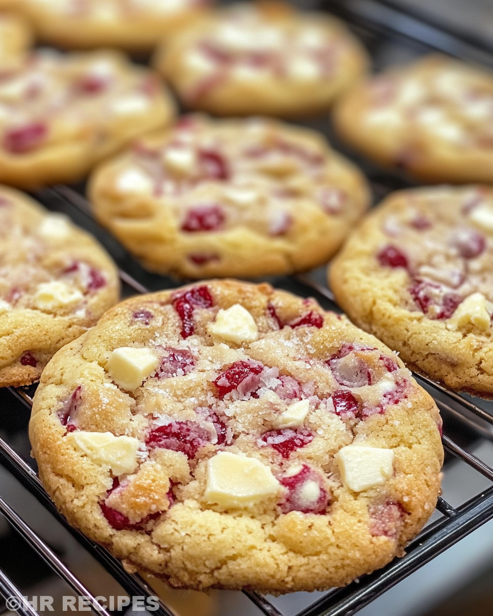Freshly baked raspberry white chocolate cookies steaming hot in pressure cooker