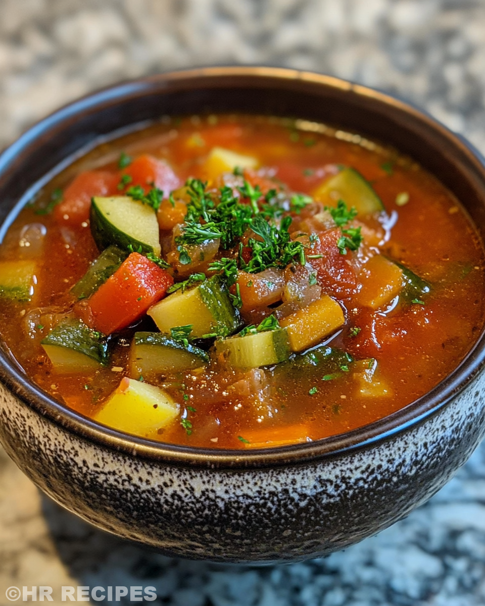 Steam rising from pressure cooker cooking ratatouille soup with potatoes and leeks