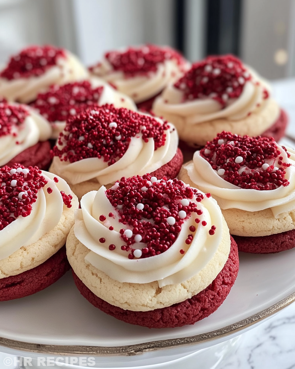 Ingredients for red velvet blossoms cookies mixed in a bowl