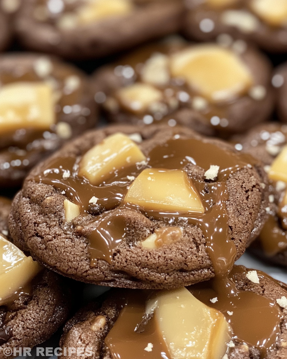 Plated salted caramel dark chocolate cookies ready to serve
