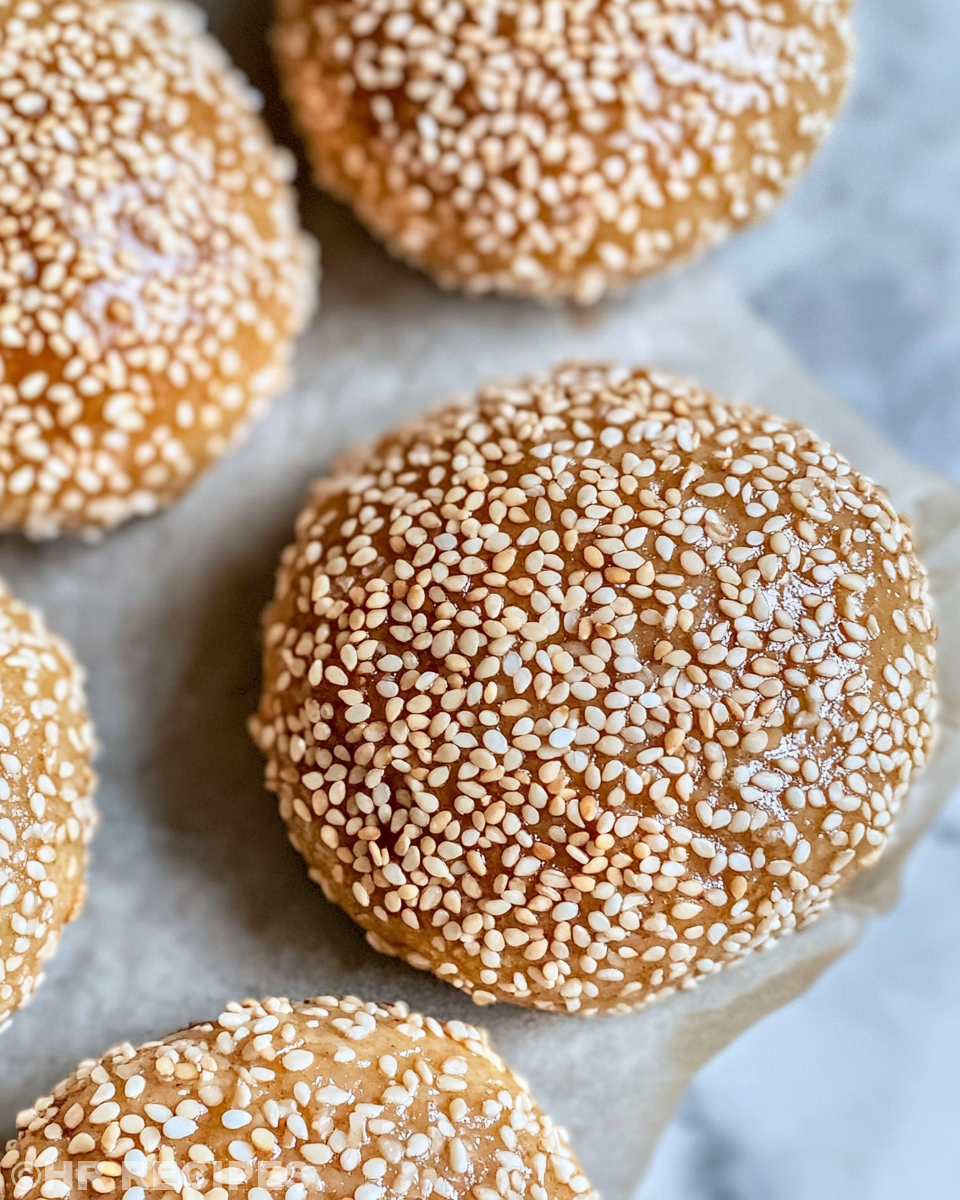 Ingredients and mixture for honey sesame cookies in mixing bowls