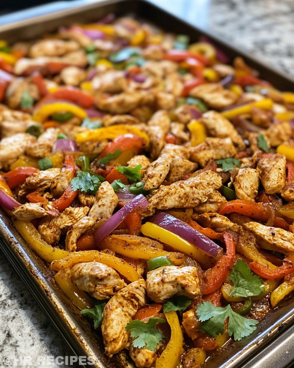 Sheet pan chicken fajitas cooking in pressure cooker with vibrant peppers and chicken