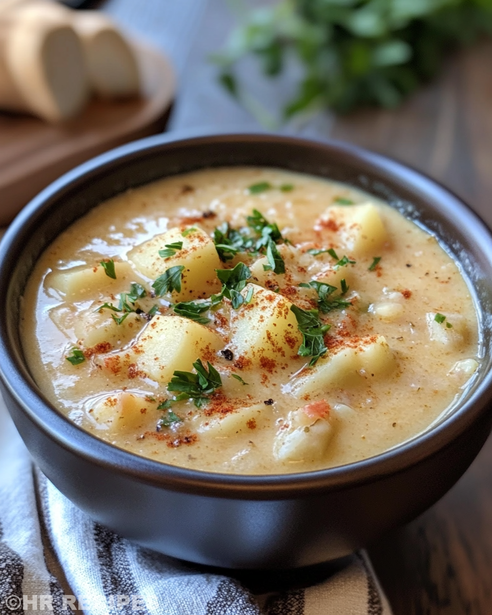 Slow cooker Cajun potato soup cooking with steam and float valve