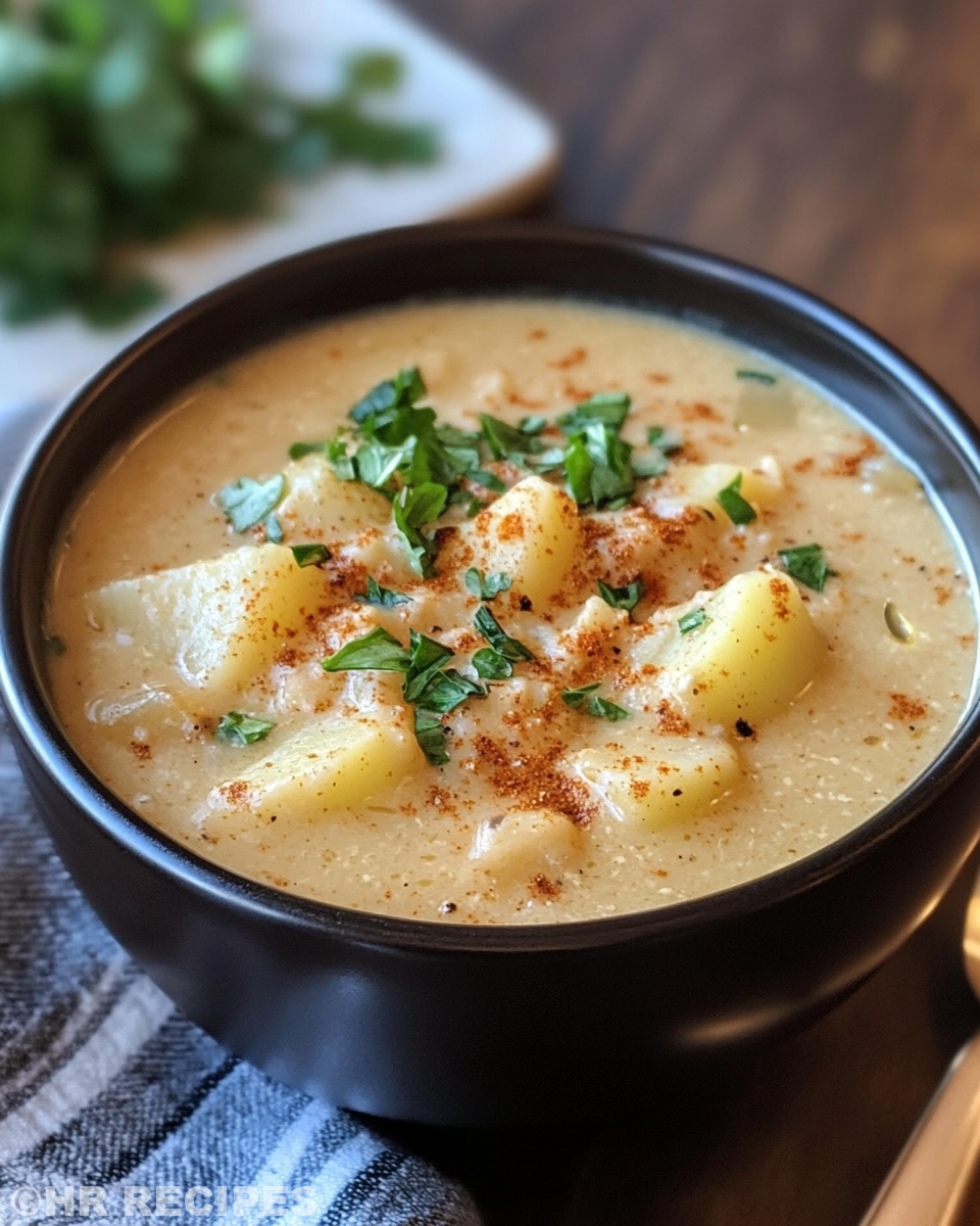 Creamy and spicy Cajun potato soup ready to serve in a bowl