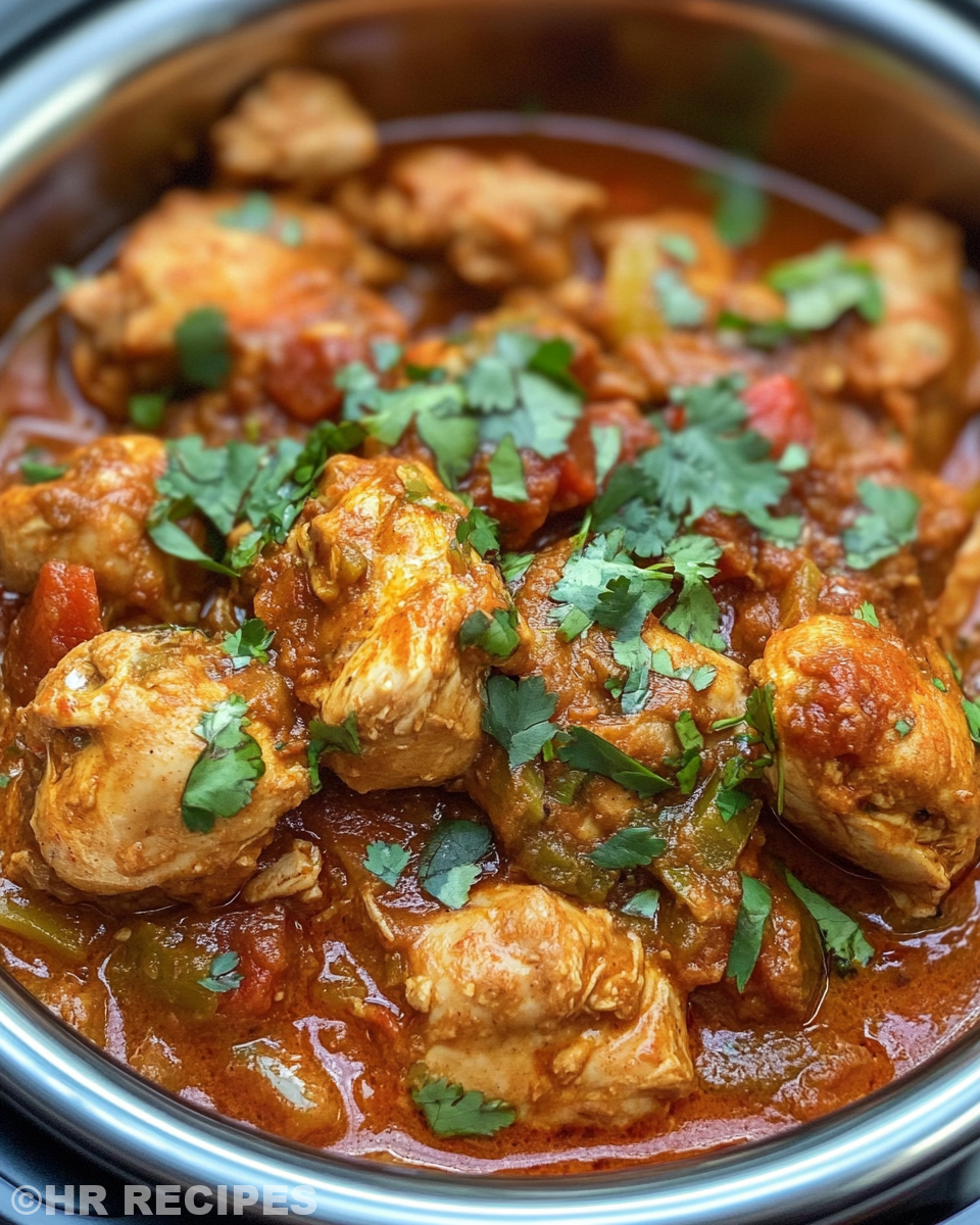 Ingredients for chicken bhuna including onions, garlic, spices and chicken thighs